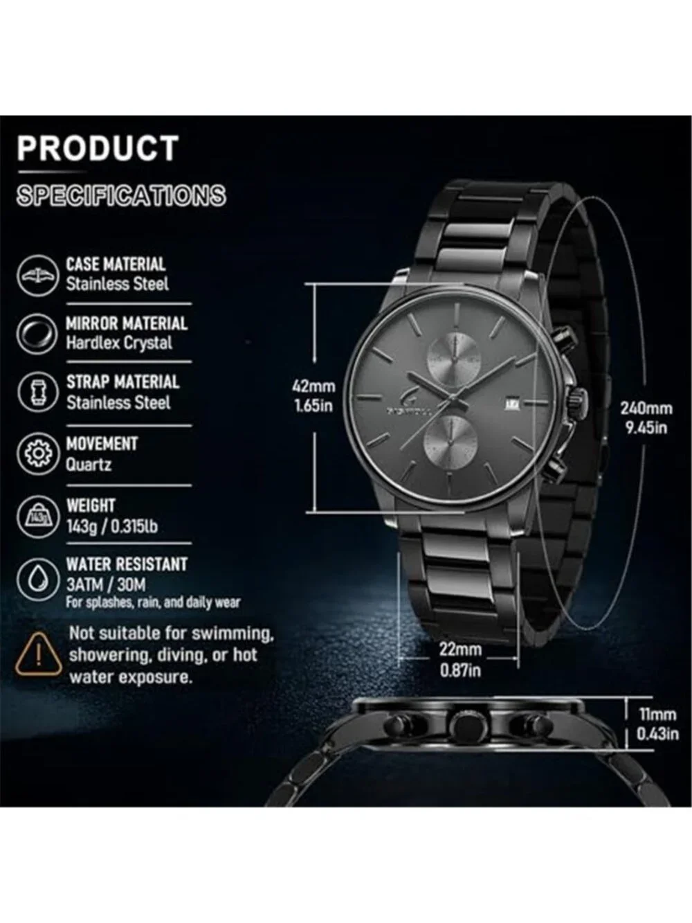 Stylish Stainless Steel Men's Watches with Functional Chronograph Subdials